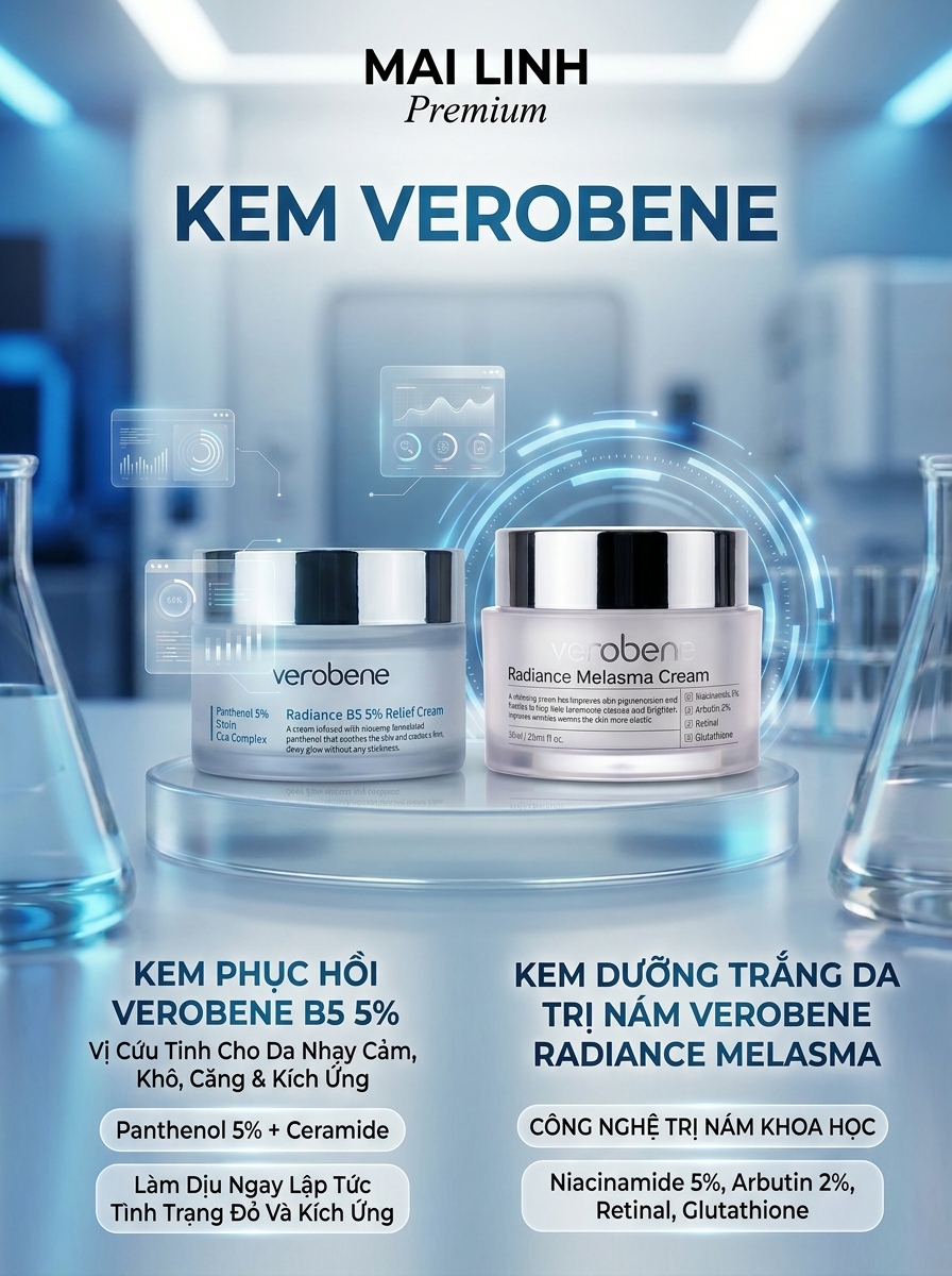 Bộ đôi Verobene chính hãng: Kem B5 phục hồi và Kem Radiance Melasma trị nám tại Mai Linh Premium Cao Lãnh